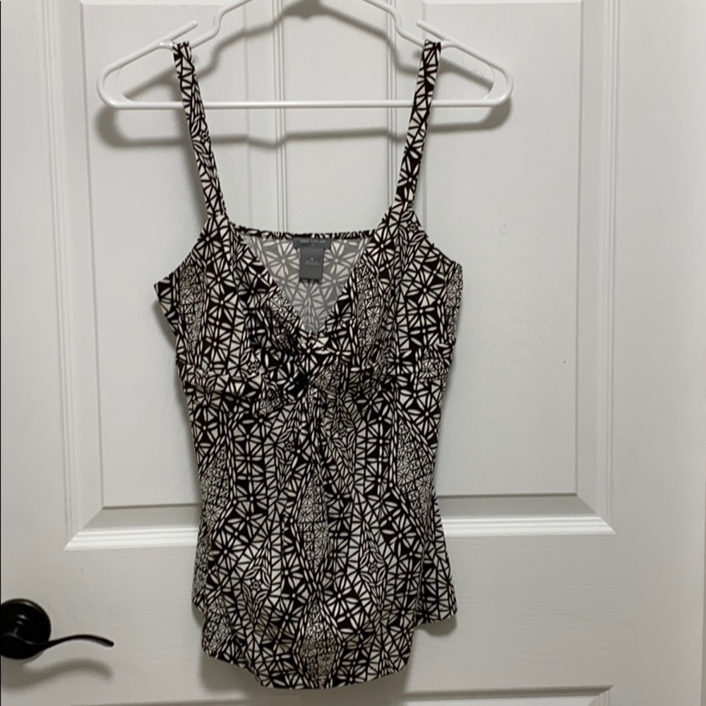 Ann Taylor brown and white top 95 % cotton Sz M - Picture 1 of 4